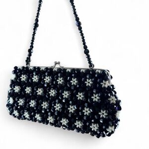 American Vintage Black and White Beaded Clutch